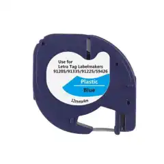 TB 91205 LT Label Plast Sort på Blå 12mm (4m), erstatter Dymo S0721650