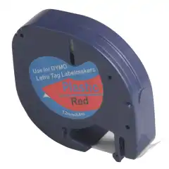 TB 91203 LT Label Plast Sort på Rød 12mm (4m), erstatter Dymo S0721630