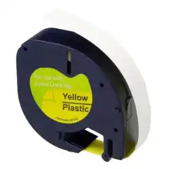 TB 91222 LT Label Plast Sort på Gul 12mm (4m), erstatter Dymo S0721670