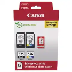 Canon Blekkpatron Pakke PG-575/CL-576 Sort/Farge (5.6/6.2ml) & Fotopapir