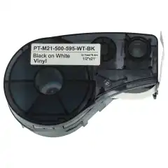 TB Label Tape Sort på Hvit 12.7mm x 6.4M, erstatter Brady M21-500-595-WT