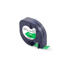 TB 91204 LT Label Plast Sort på Grønn 12mm (4m), erstatter Dymo S0721640