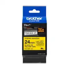 Brother P-Touch Tape Sort på Gul 24mm Ekstra Klebende (8m)