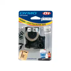 Dymo D1 Permanent Polyester Tape Sort på Hvit 12mm (5.5m) S0718060