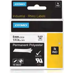 Dymo Rhino Permanent Polyester Label Sort på Hvit 6mm (5.5m)