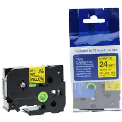 TB TZE-651 P-Touch Tape Sort på Gul 24mm (8m), erstatter Brother TZE-651
