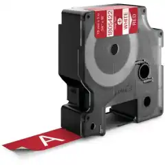 Dymo Label Vinyl Hvit på Rød 12mm 5.5m 1805422