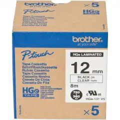 Brother P-Touch Tape Høykvalitet Sort på Klar 12mm 5stk
