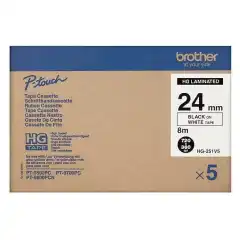 Brother P-Touch Tape Høykvalitet Sort på Hvit 24mm 5stk