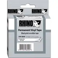 Dymo Rhino Farget Vinyl Fargebånd Sort på Hvit 12mm (5.5m) S0718600