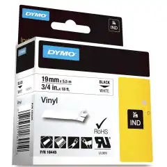 Dymo 18445 Tape Vinyl Sort på Hvit 19mm 5.5m