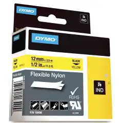 Dymo Tape Rhino nylon sort/gul 12mm