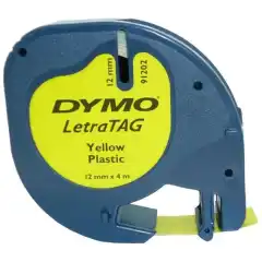 Dymo 91202 LT Label Plast Sort på Gul 12mm (4m) S0721620