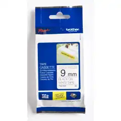 Brother P-Touch Tape Sort på Hvit 9mm Ekstra Klebende (8m)