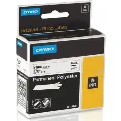 Dymo Rhino Permanent Polyester Label Sort på Hvit 9mm (5.5m)