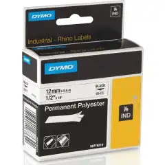 Dymo Rhino Permanent Polyester Label Sort på Hvit 12mm (5.5m)