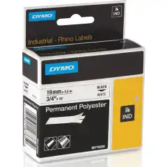 Dymo Rhino Permanent Polyester Label Sort på Hvit 19mm (5.5m)