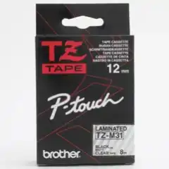 Brother P-Touch Tape Sort på Klar Matt 12mm (8m)