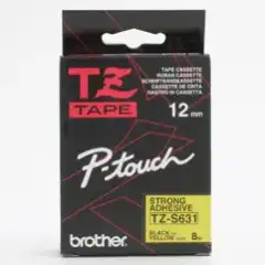 Brother P-Touch Tape Sort på Gul 12mm Ekstra Klebende (8m)