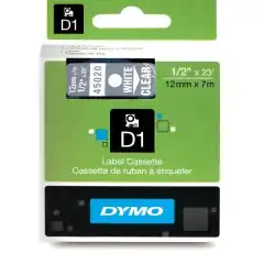 Dymo 45020 D1 Tape Hvit På Klar 12mm (7m ) S0720600