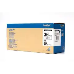 Brother P-Touch Tape Høykvalitet Sort på Hvit 36mm 5stk
