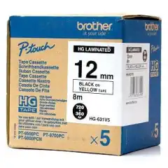 Brother P-Touch Tape Høykvalitet Sort på Gul 12mm 5stk