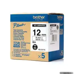 Brother P-Touch Tape Høykvalitet Sort på Hvit 12mm 5stk
