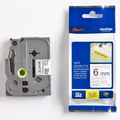 Brother P-Touch Tape Sort på Hvit 6mm Ekstra Klebende (8m)