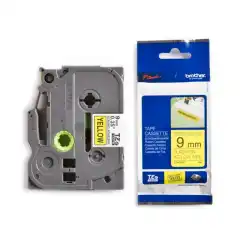Brother P-Touch Tape Sort på Gul 9mm Ekstra Klebende (8m)