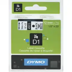 Dymo 45013 D1 Tape Sort på Hvit 12mm (7m) S0720530
