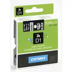 Dymo 45021 D1 Tape Hvit på Sort 12mm (7m) S0720610