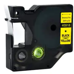 TB 40918 D1 Tape Sort på Gul 9mm (7m), erstatter Dymo S0720730