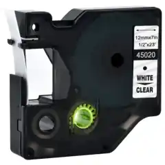 TB 45020 D1 Tape Hvit På Klar 12mm (7m ), erstatter Dymo S0720600