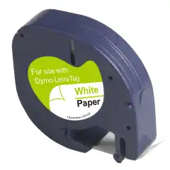 TB 91200 LT Tape Papir Sort på Hvit 12mm (4m), erstatter Dymo S0721510