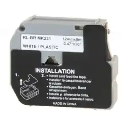 TB MK231 M-Tape Sort på Hvit 12mm (8m), erstatter Brother MK-231BZ
